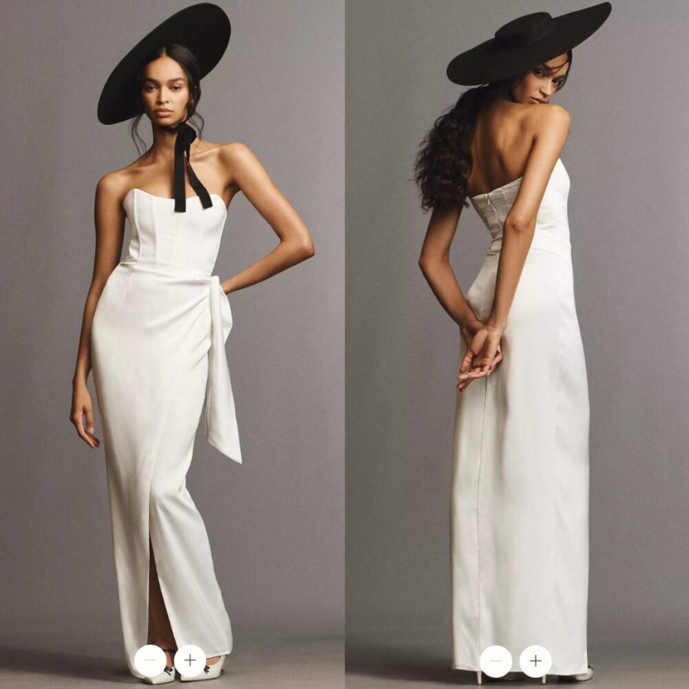 V. Chapman June Corset Front Slit Gown 6 White Strapless